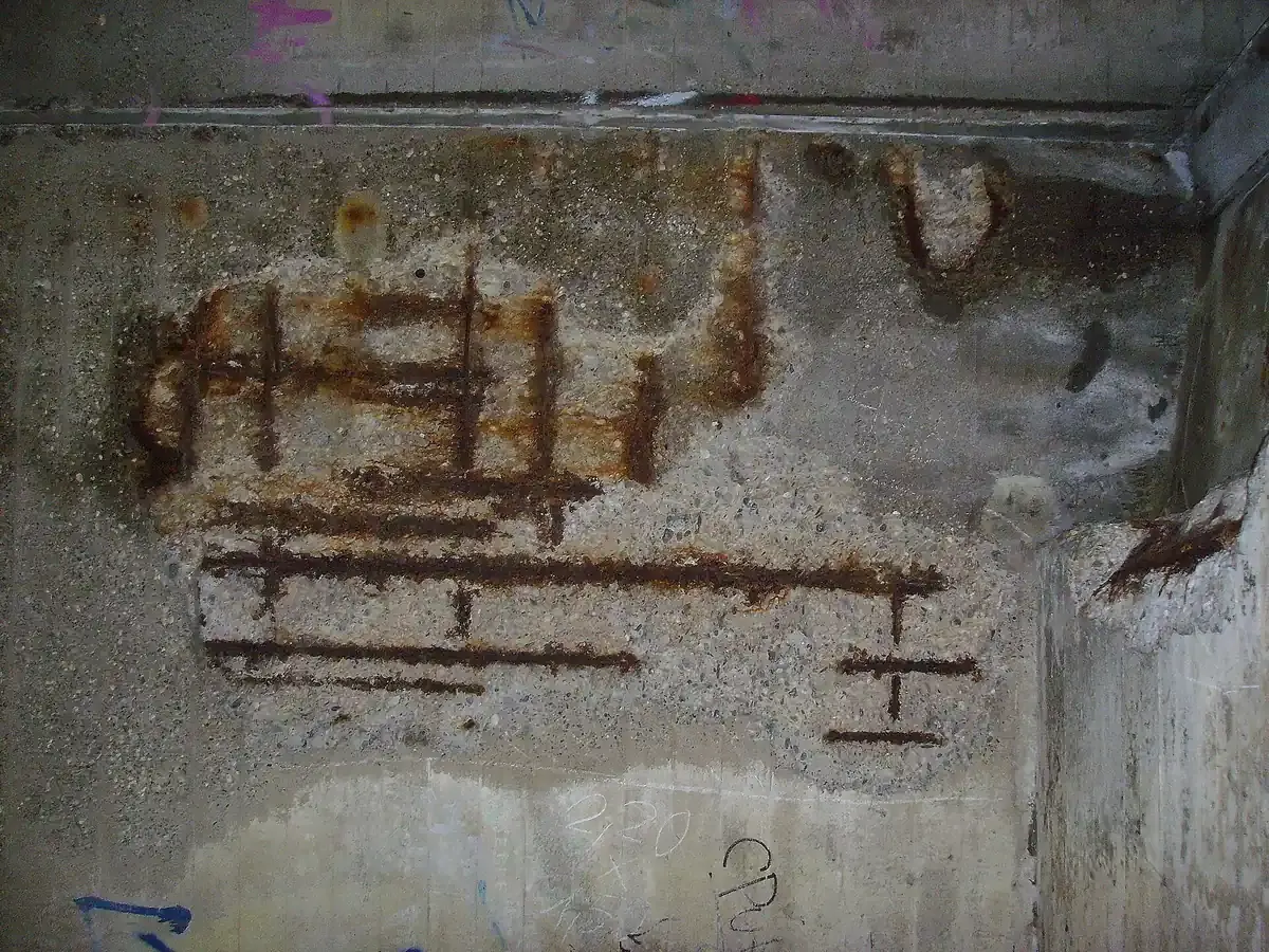 Typisches Schadensbild: Betonkorrosion an einer Bauteiluntersicht