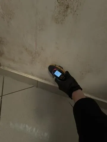Feuchtemessgerät am Übergang von Wand zu Boden